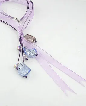 Lavender Purple Sheer Ribbon and Cord Y Necklace 24" Sterling Silver Clasp