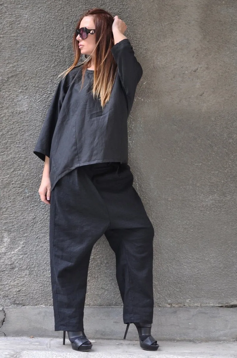 Linen Drop Crotch Pants CHERRY