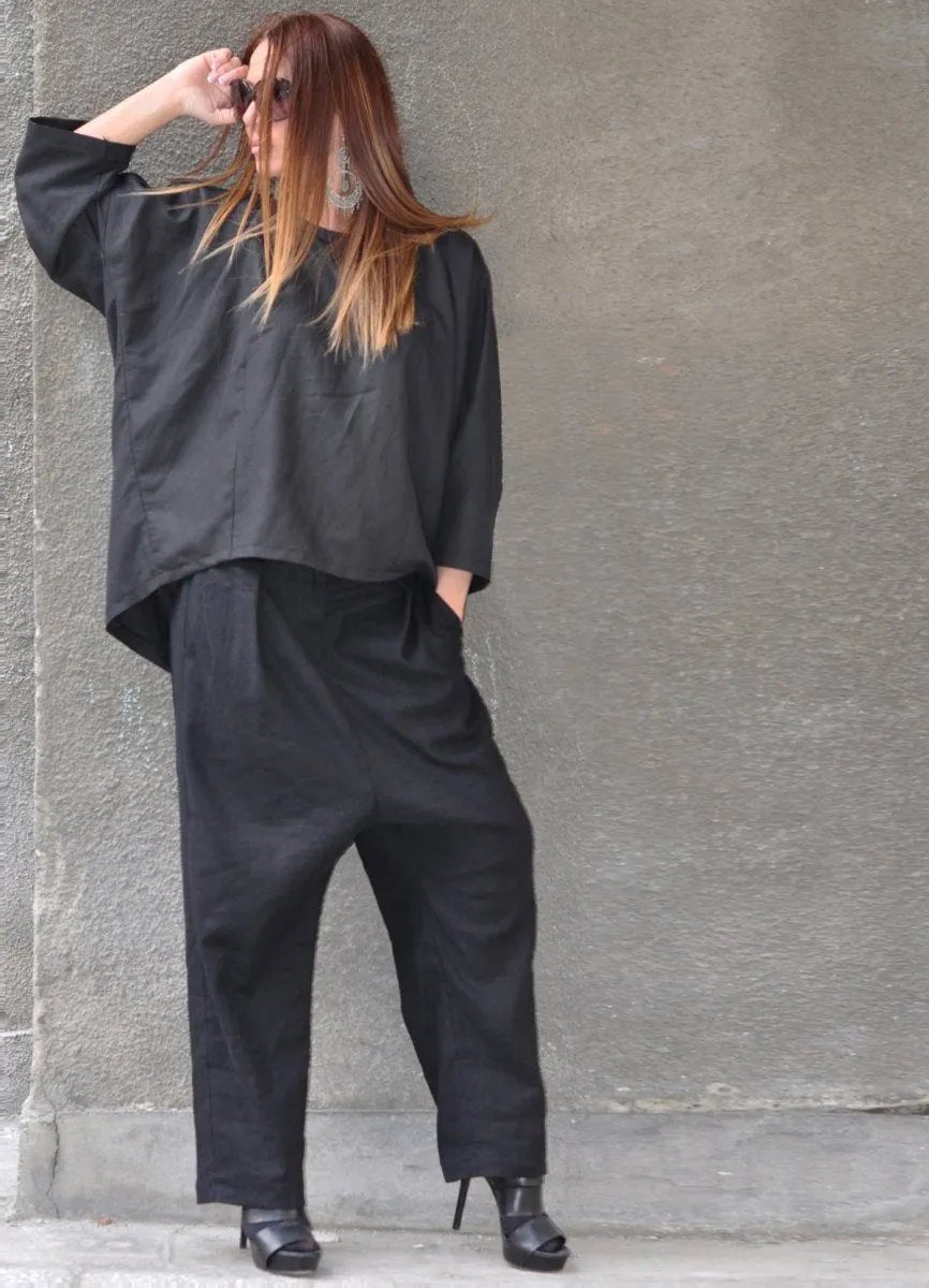 Linen Drop Crotch Pants CHERRY