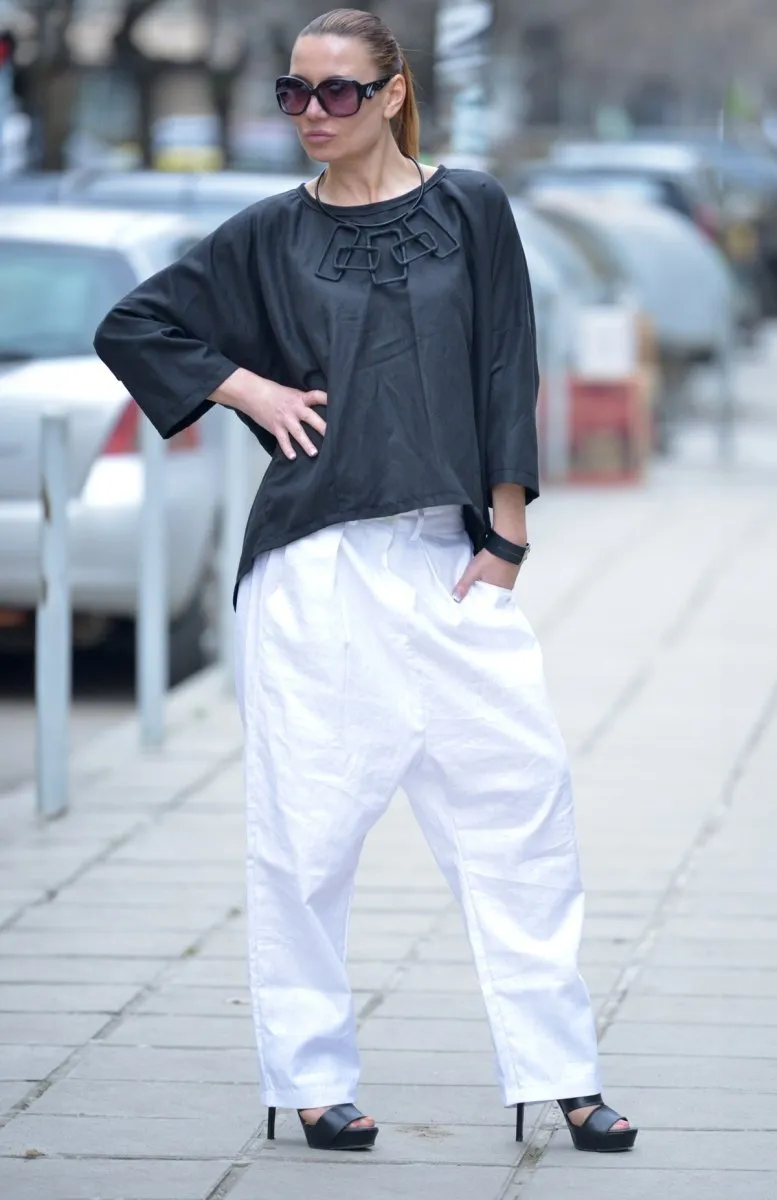 Linen Drop Crotch Pants CHERRY