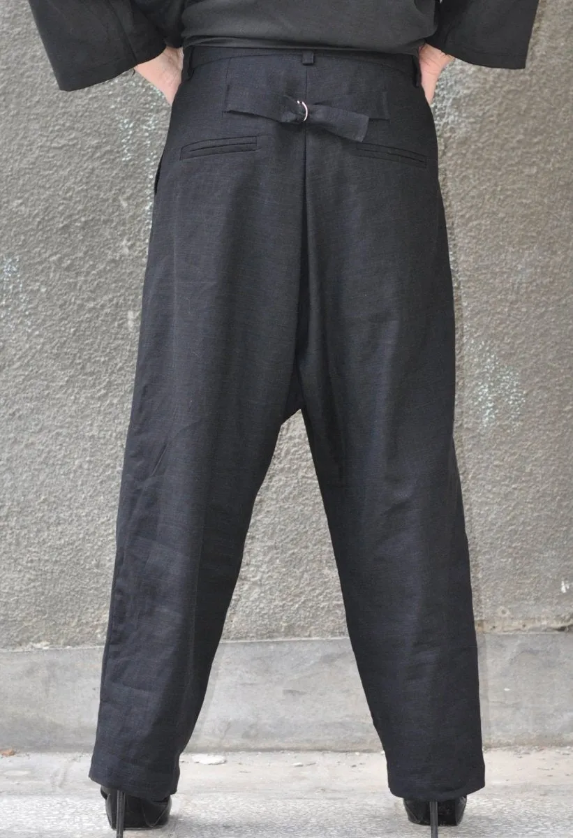 Linen Drop Crotch Pants CHERRY