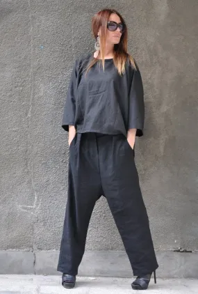 Linen Drop Crotch Pants CHERRY