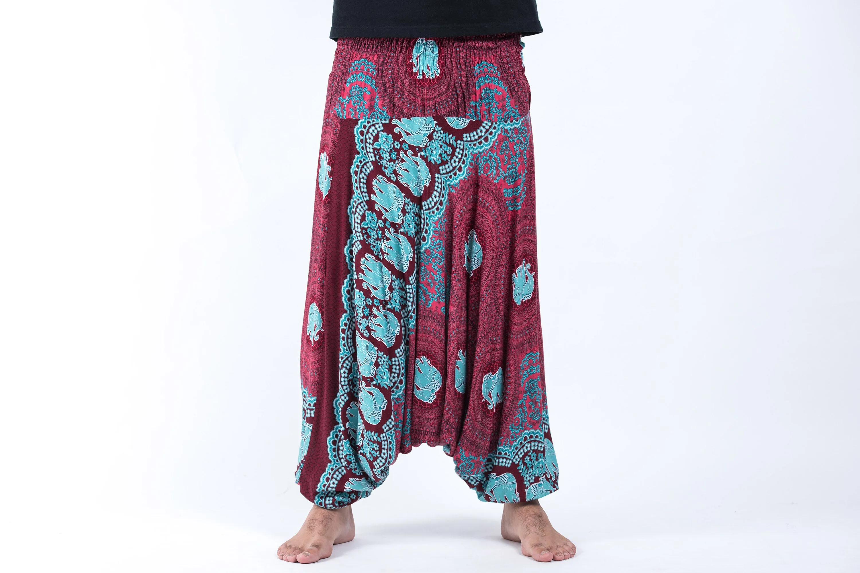 Mandala Elephant Drop Crotch Men's Elephant Pants in Red