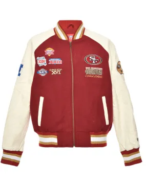 Maroon & Off-White Embroidered NFL 49ERS Varsity Jacket  - L