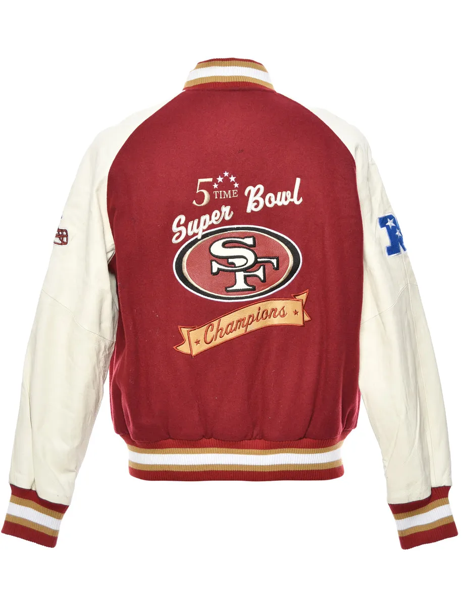 Maroon & Off-White Embroidered NFL 49ERS Varsity Jacket  - L