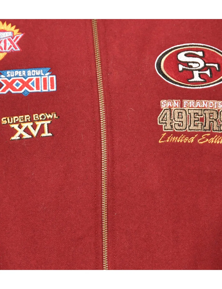 Maroon & Off-White Embroidered NFL 49ERS Varsity Jacket  - L