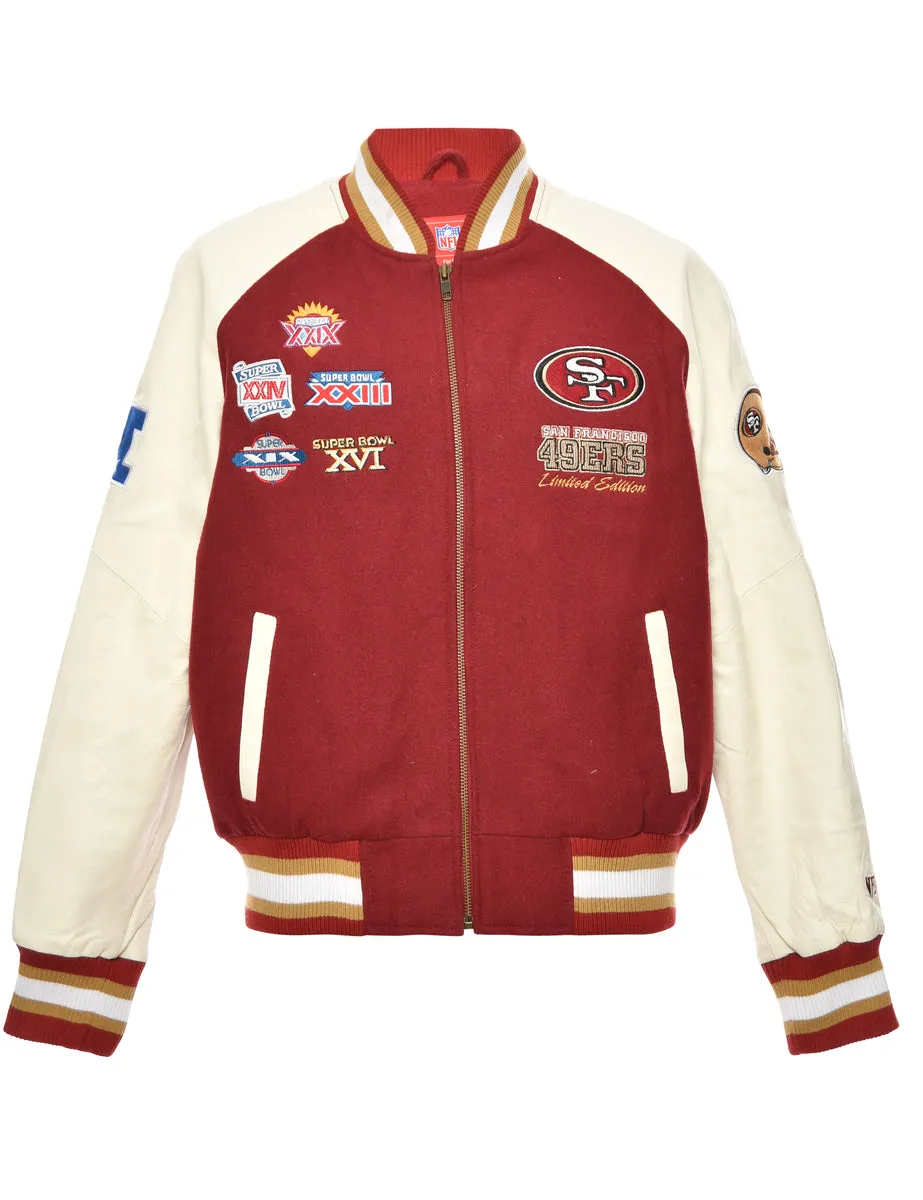 Maroon & Off-White Embroidered NFL 49ERS Varsity Jacket  - L