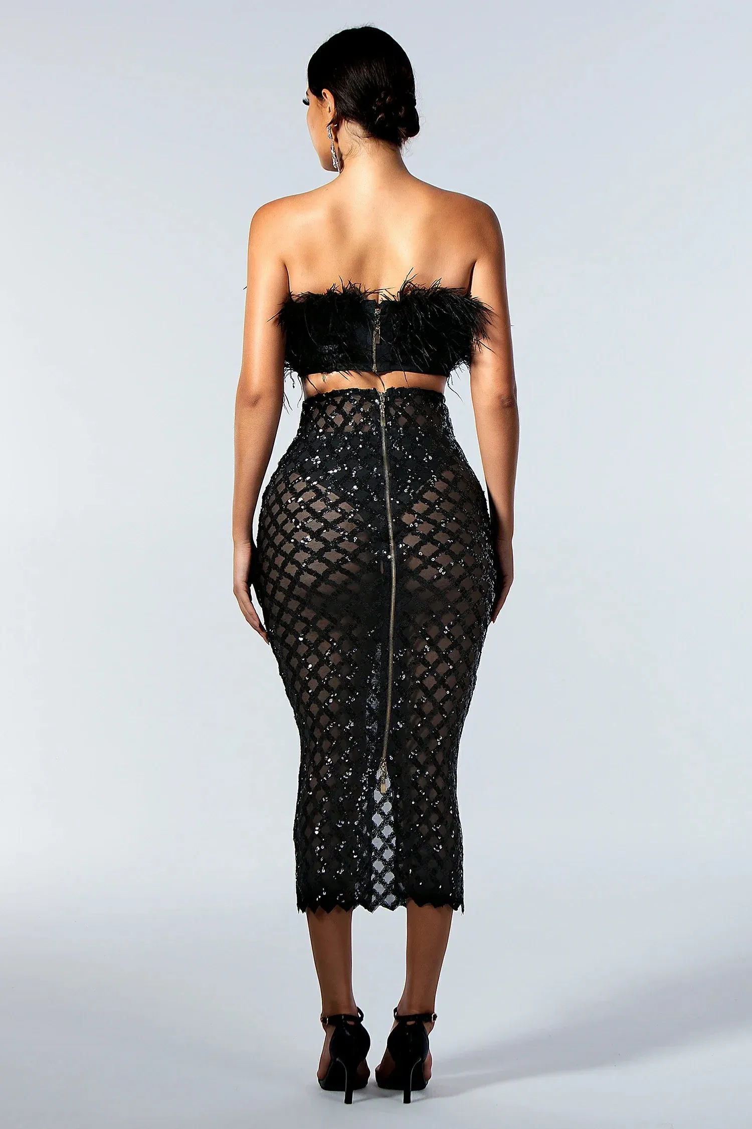 Melaila Strapless Feather Set in Black