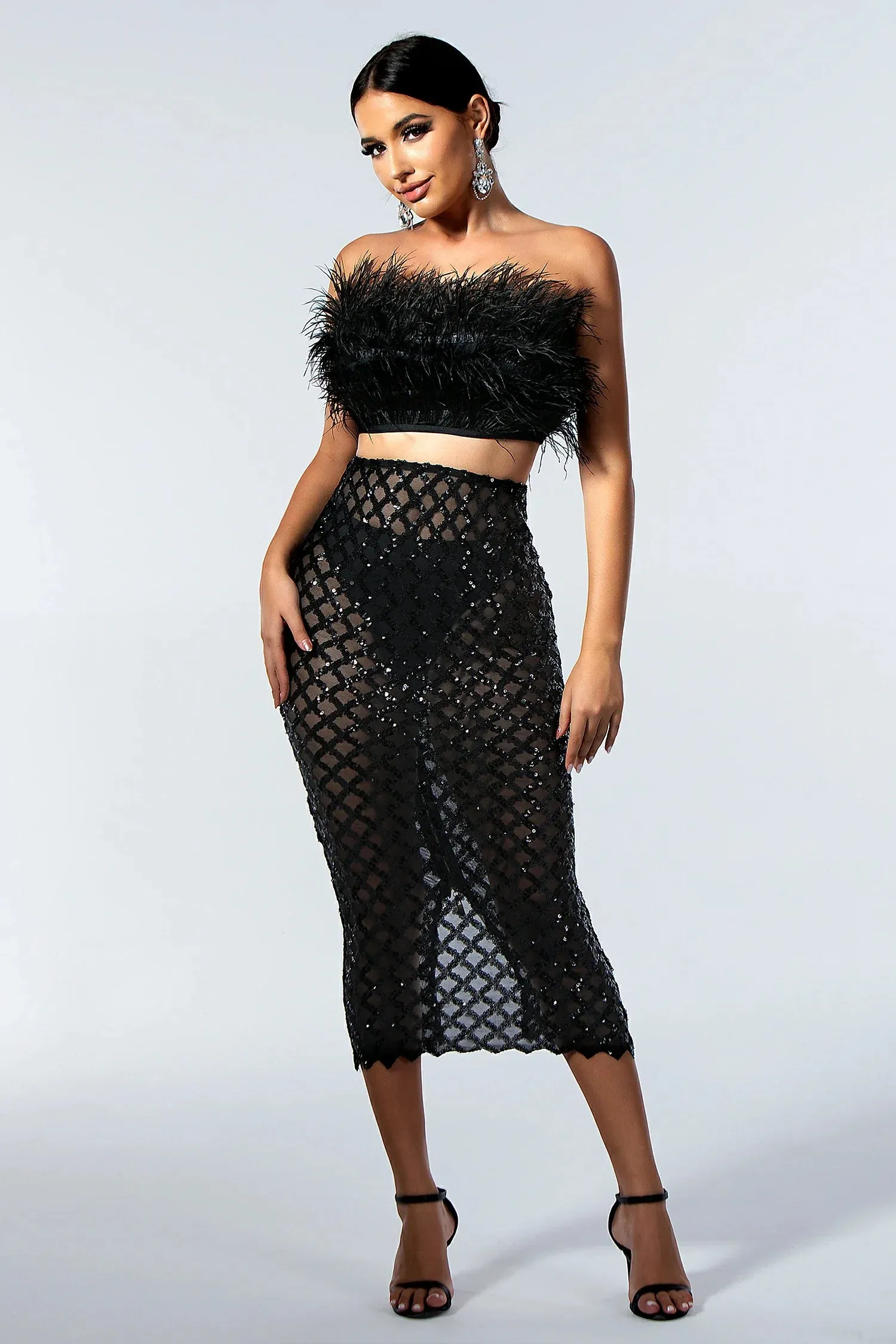 Melaila Strapless Feather Set in Black