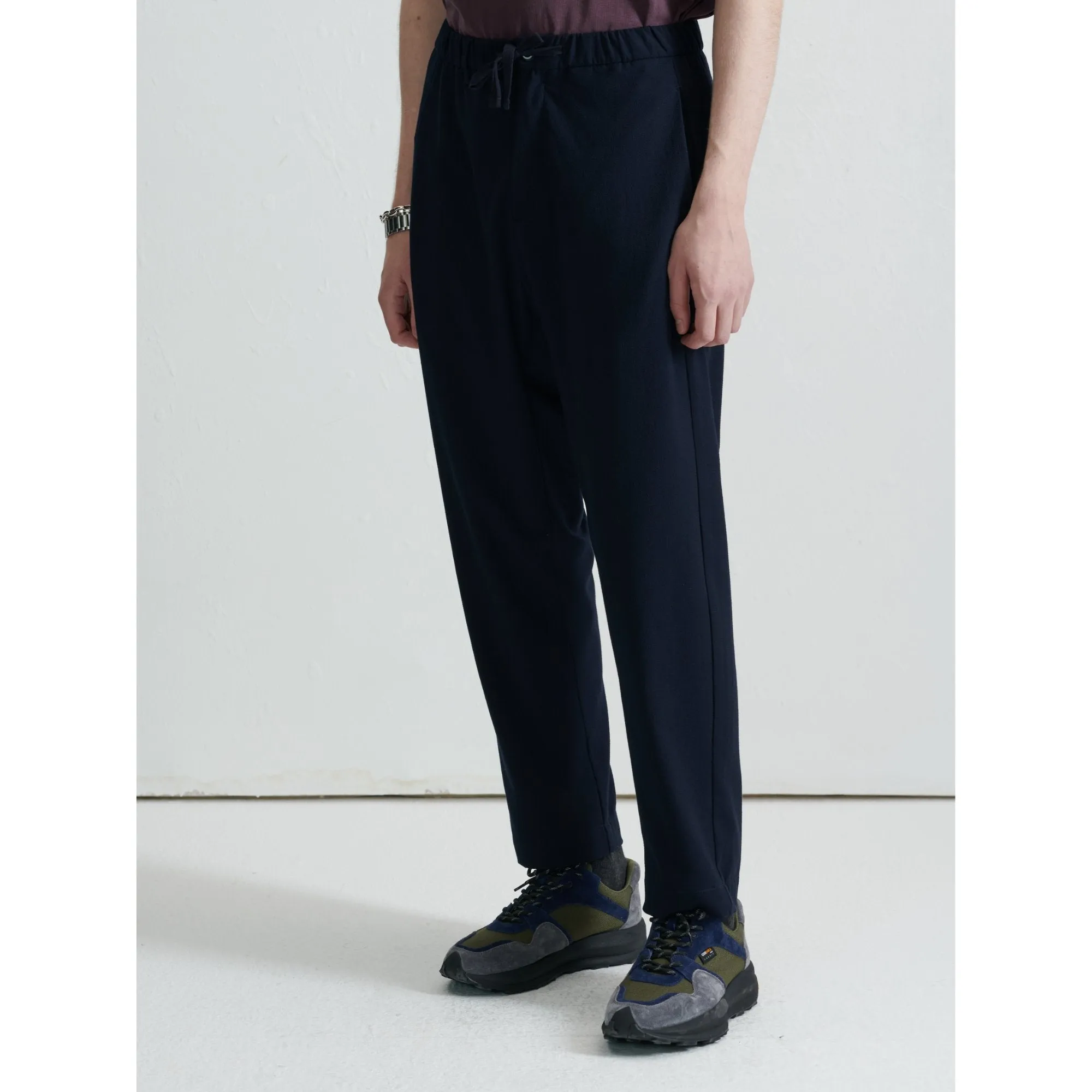 Men Drop Crotch Easy Pants - Navy