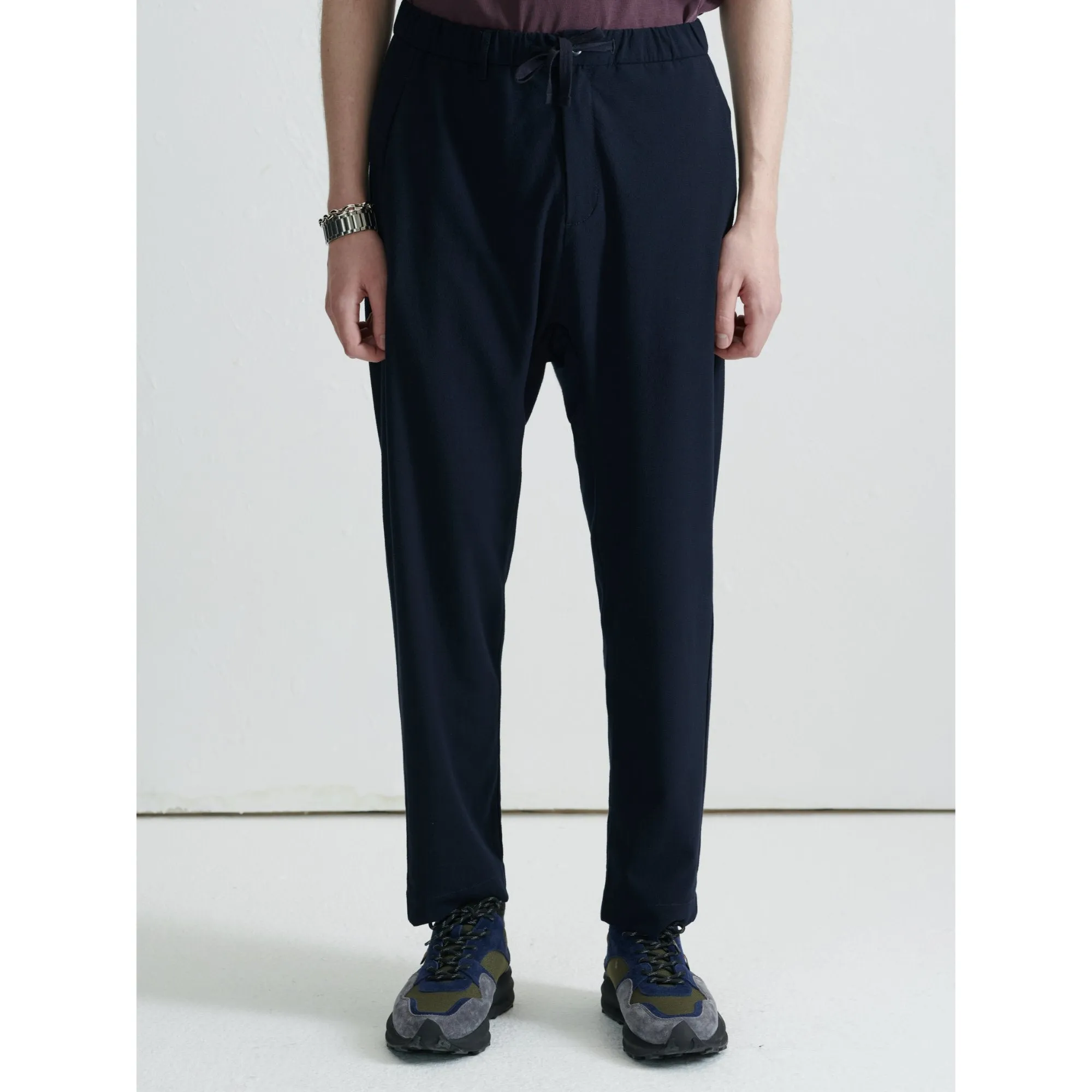 Men Drop Crotch Easy Pants - Navy