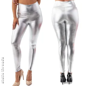 Metallic Faux Leather Leggings - Silver or Rose Gold -