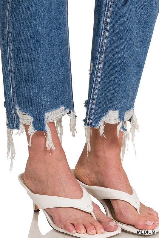 Michaela Distressed Straight Cropped Capri Jeans by Zenana