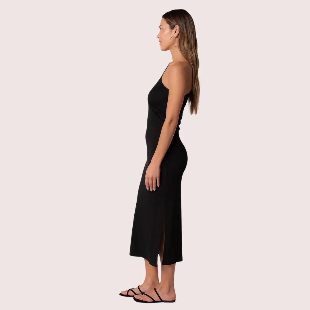 Myra One Shoulder Midi Dress (Black)