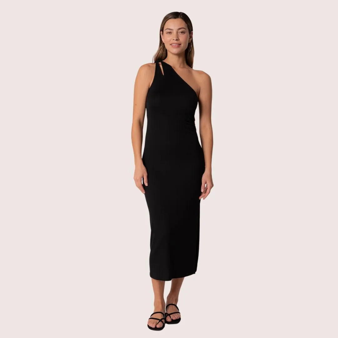 Myra One Shoulder Midi Dress (Black)