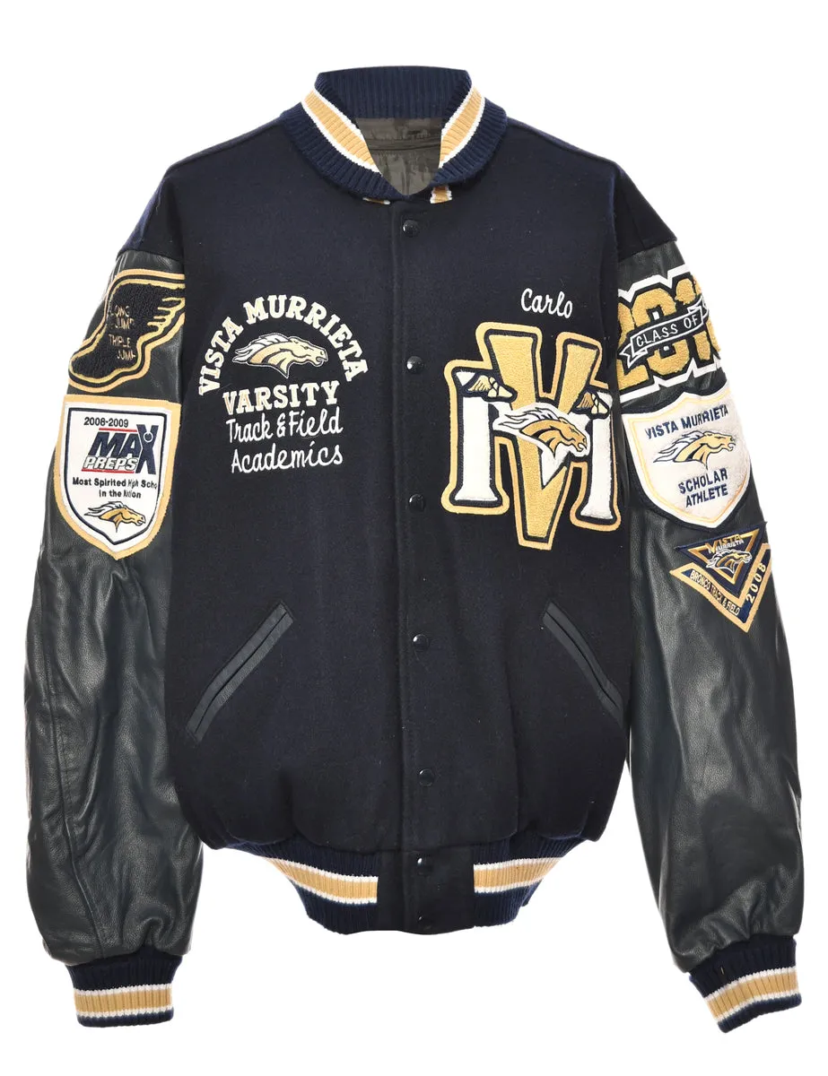 Navy & Yellow Appliqued Varsity Jacket - XL