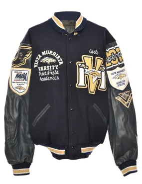 Navy & Yellow Appliqued Varsity Jacket - XL