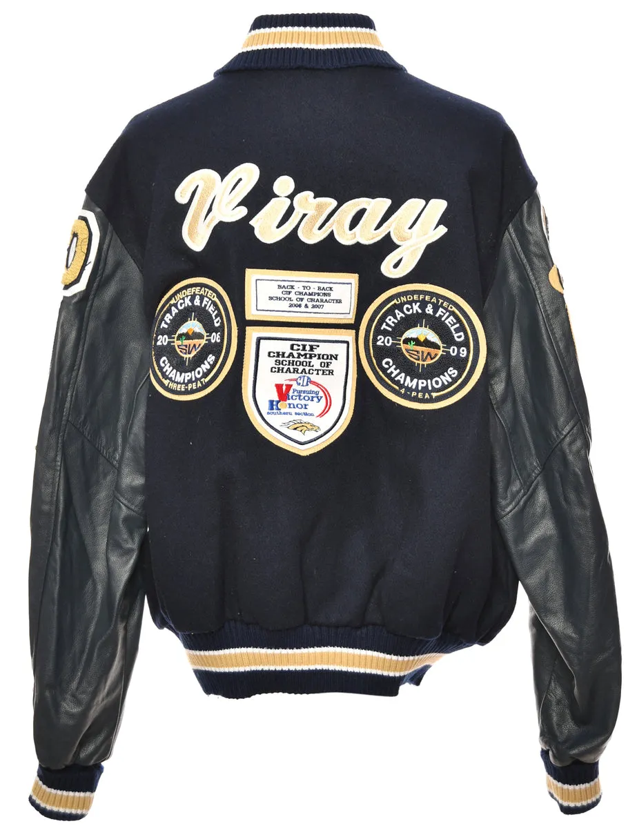 Navy & Yellow Appliqued Varsity Jacket - XL