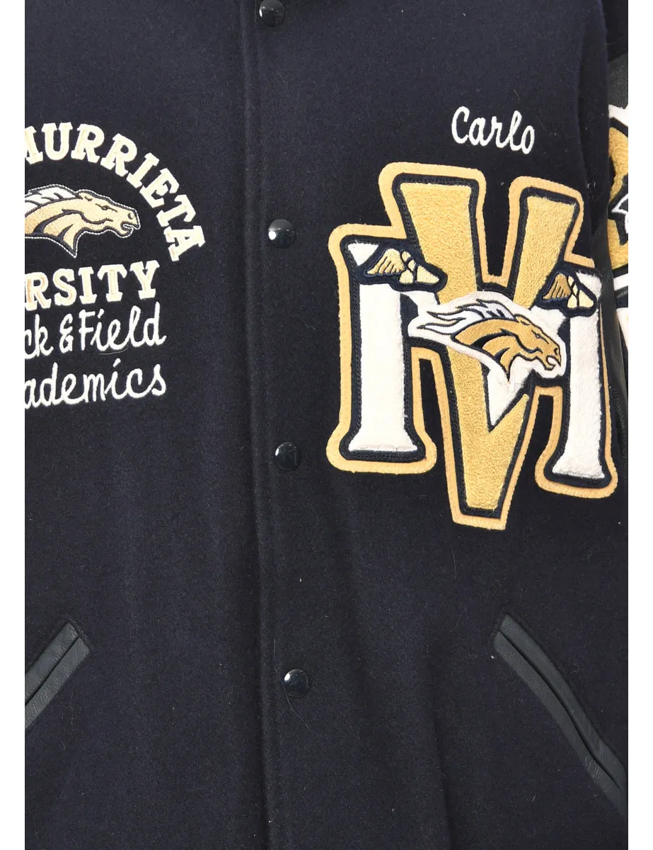 Navy & Yellow Appliqued Varsity Jacket - XL