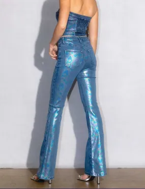 OCEAN BLUE METALLIC BOOTCUT JEANS