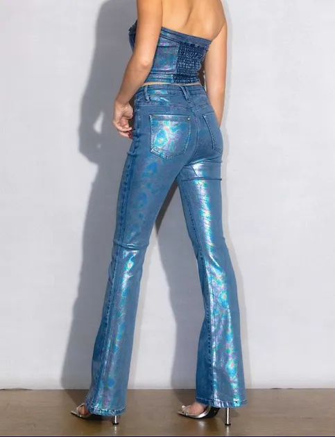 OCEAN BLUE METALLIC BOOTCUT JEANS