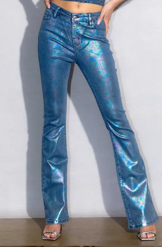 OCEAN BLUE METALLIC BOOTCUT JEANS