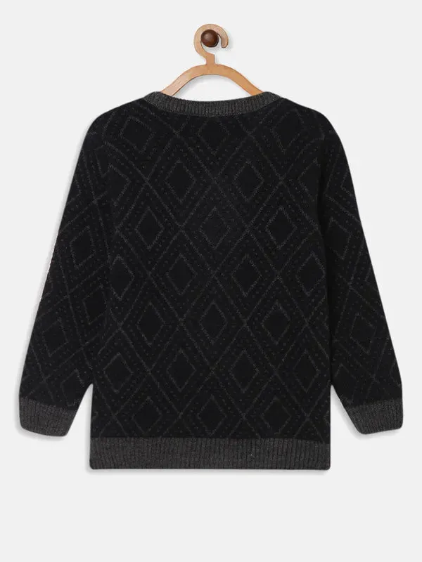 Octave Boys Black Self Design Pullover