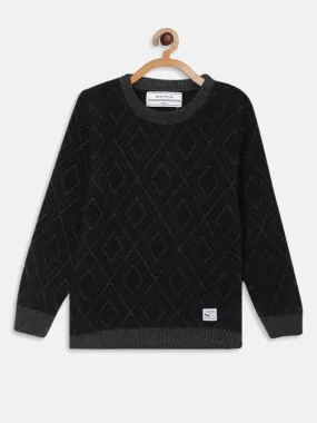 Octave Boys Black Self Design Pullover