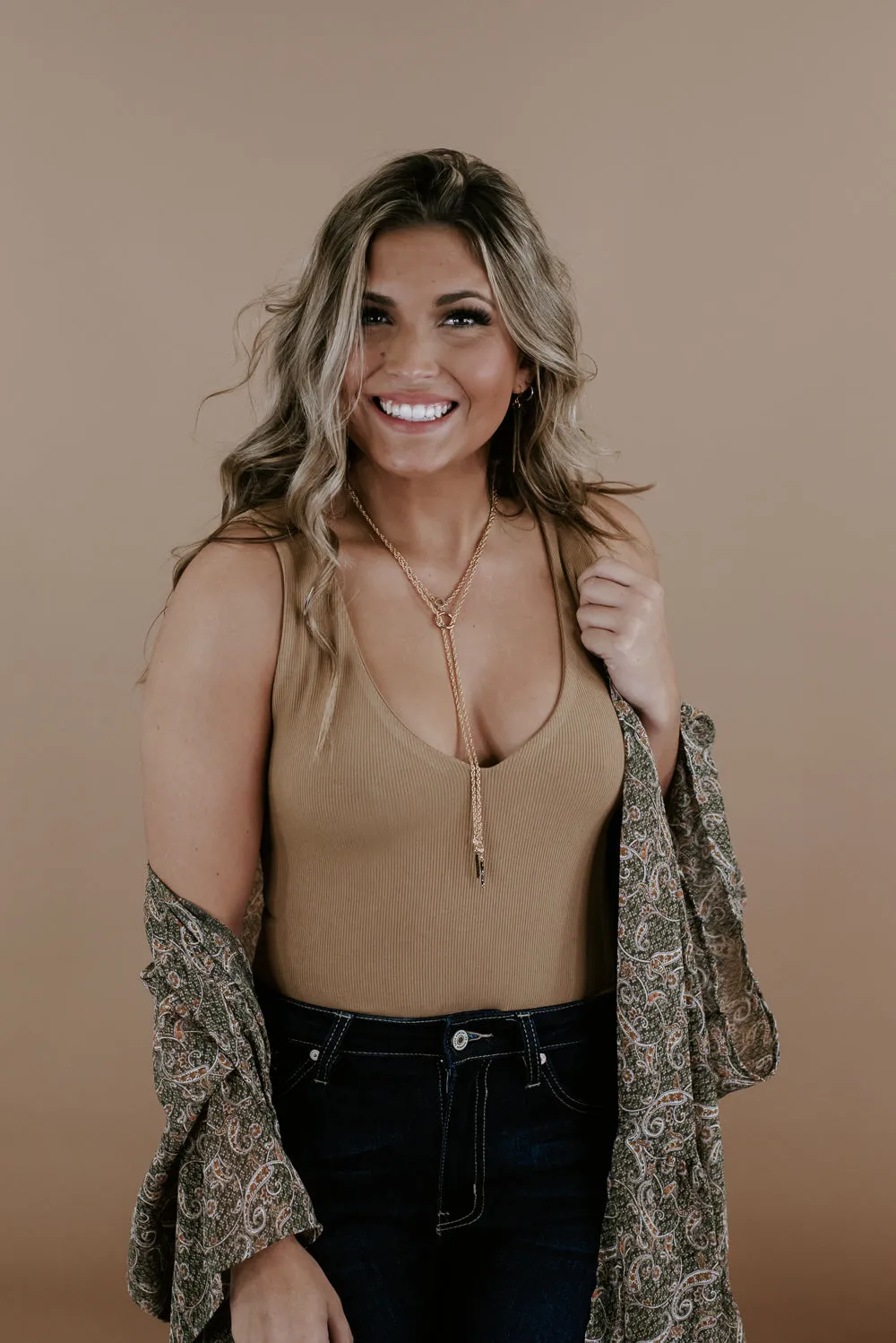 On The Daily Deep V Bodysuit , Camel