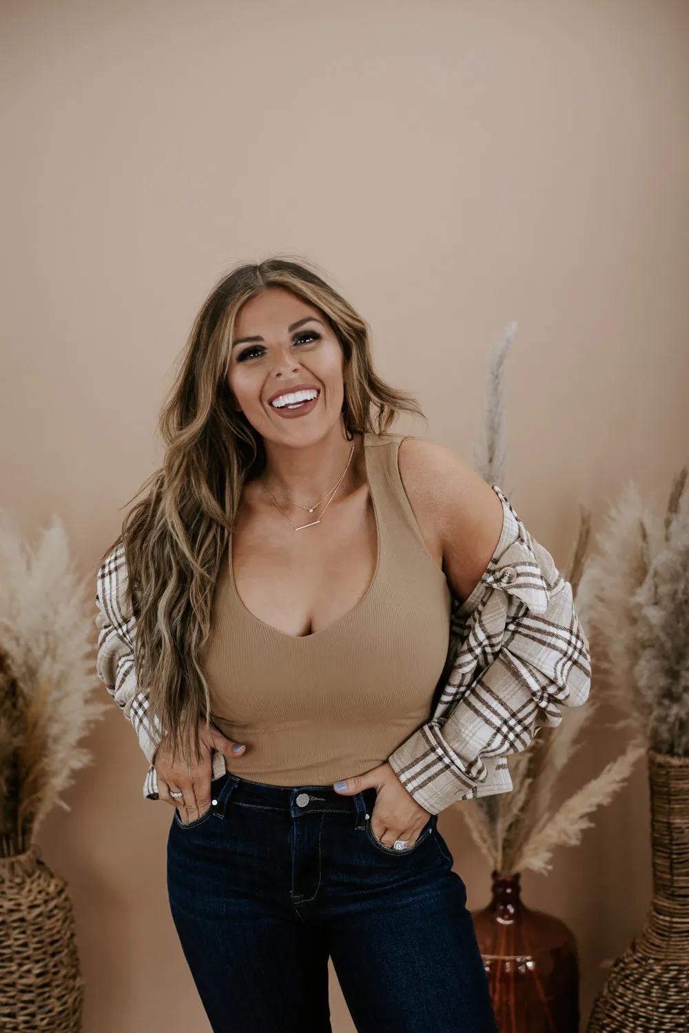 On The Daily Deep V Bodysuit , Camel