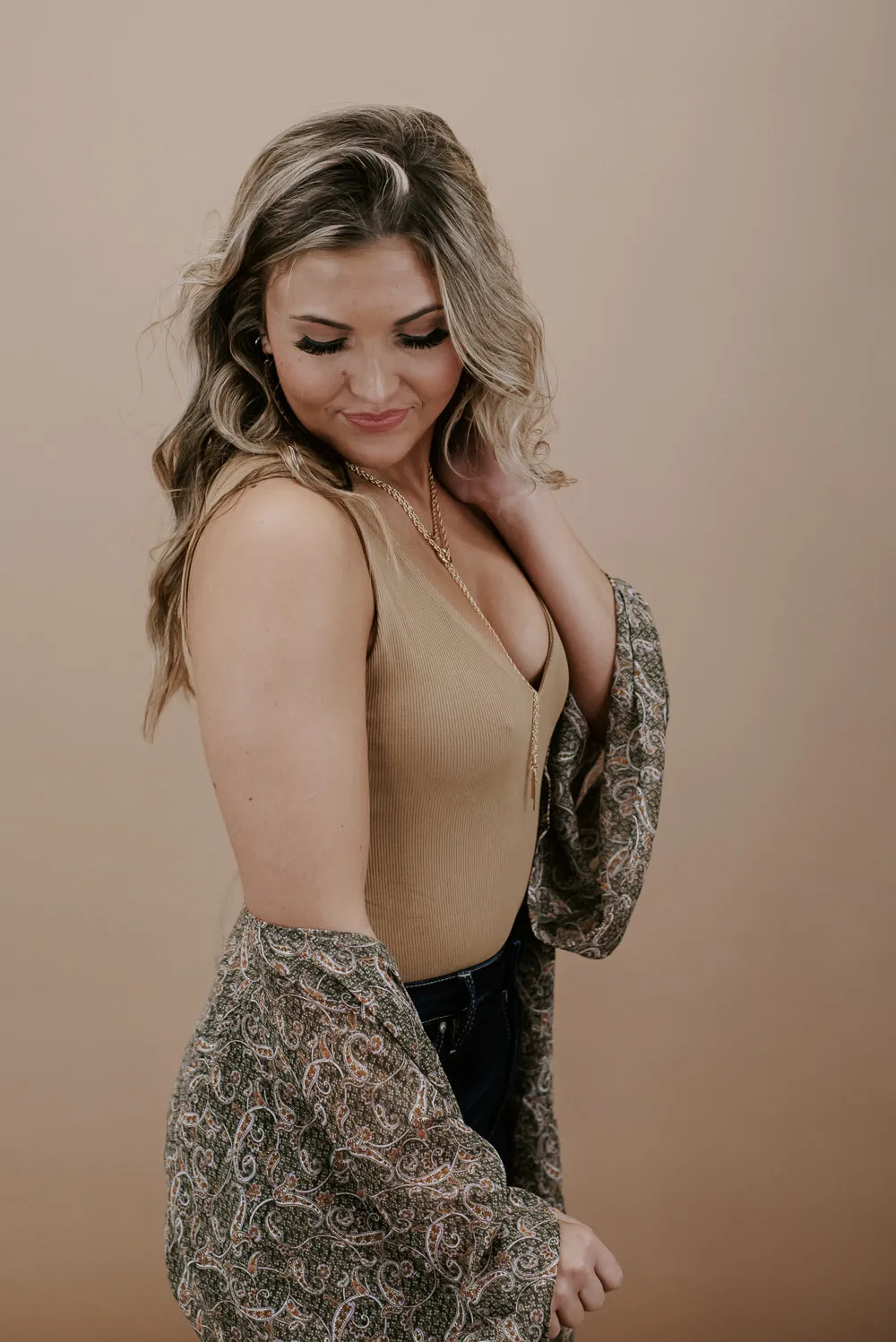 On The Daily Deep V Bodysuit , Camel