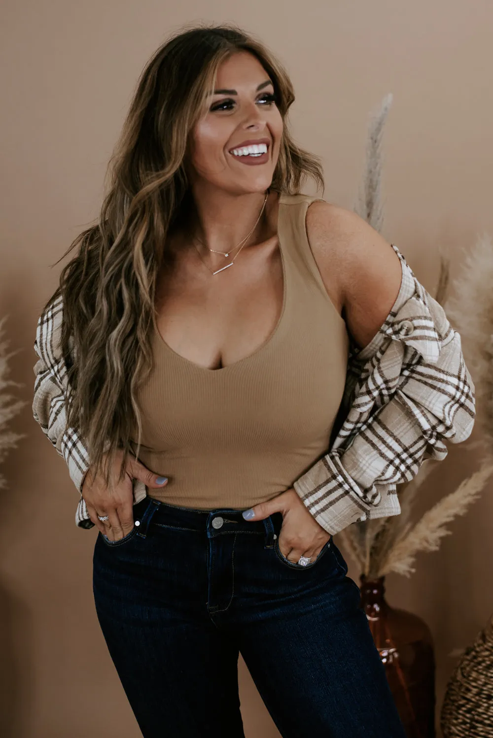 On The Daily Deep V Bodysuit , Camel
