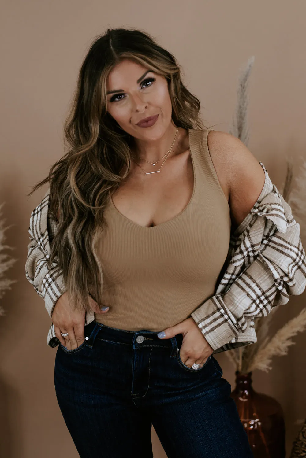 On The Daily Deep V Bodysuit , Camel