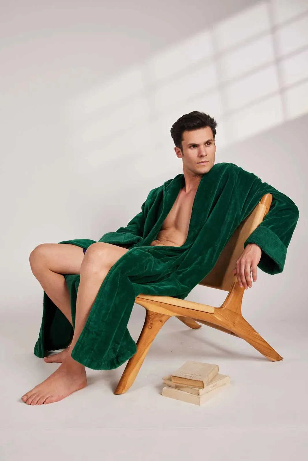 Organic Cotton Hooded Robe in Emerald
