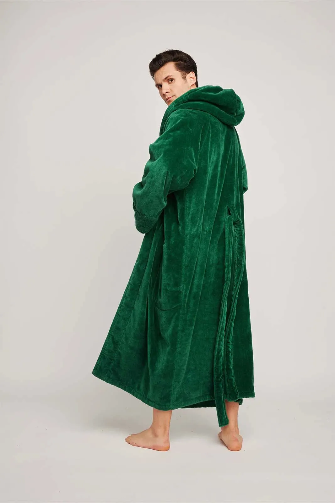 Organic Cotton Hooded Robe in Emerald