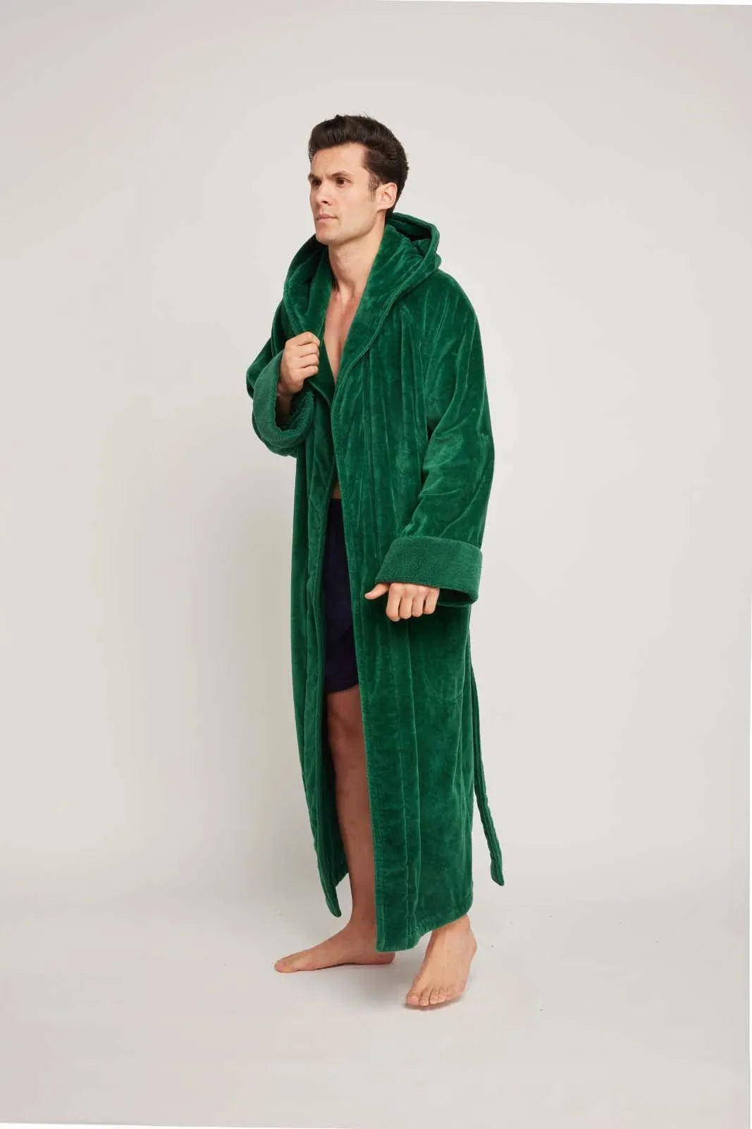 Organic Cotton Hooded Robe in Emerald