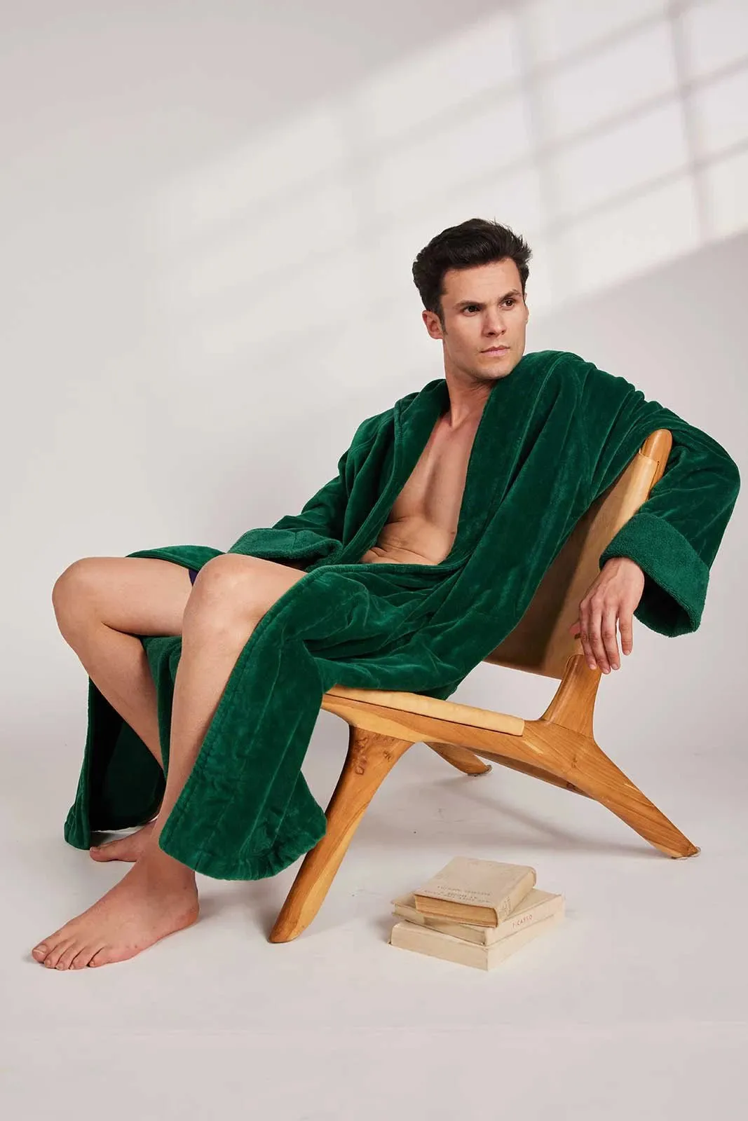 Organic Cotton Hooded Robe in Emerald