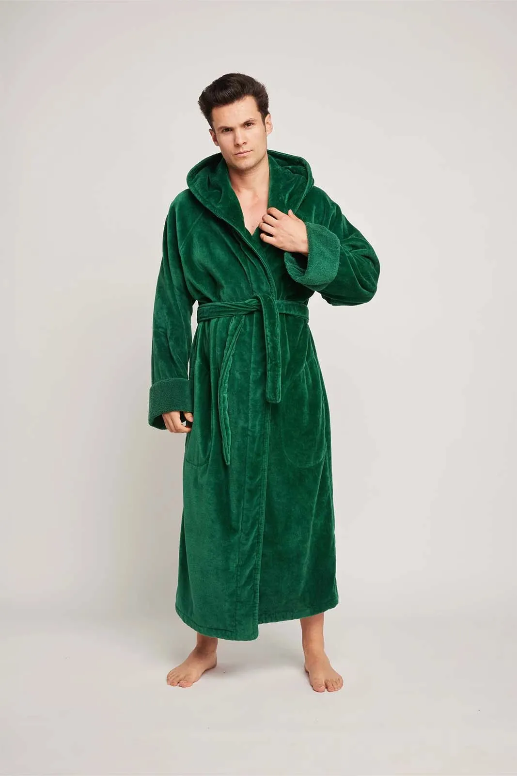 Organic Cotton Hooded Robe in Emerald