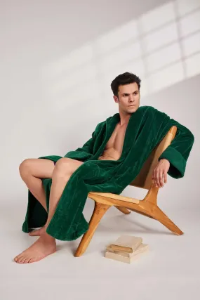 Organic Cotton Hooded Robe in Emerald