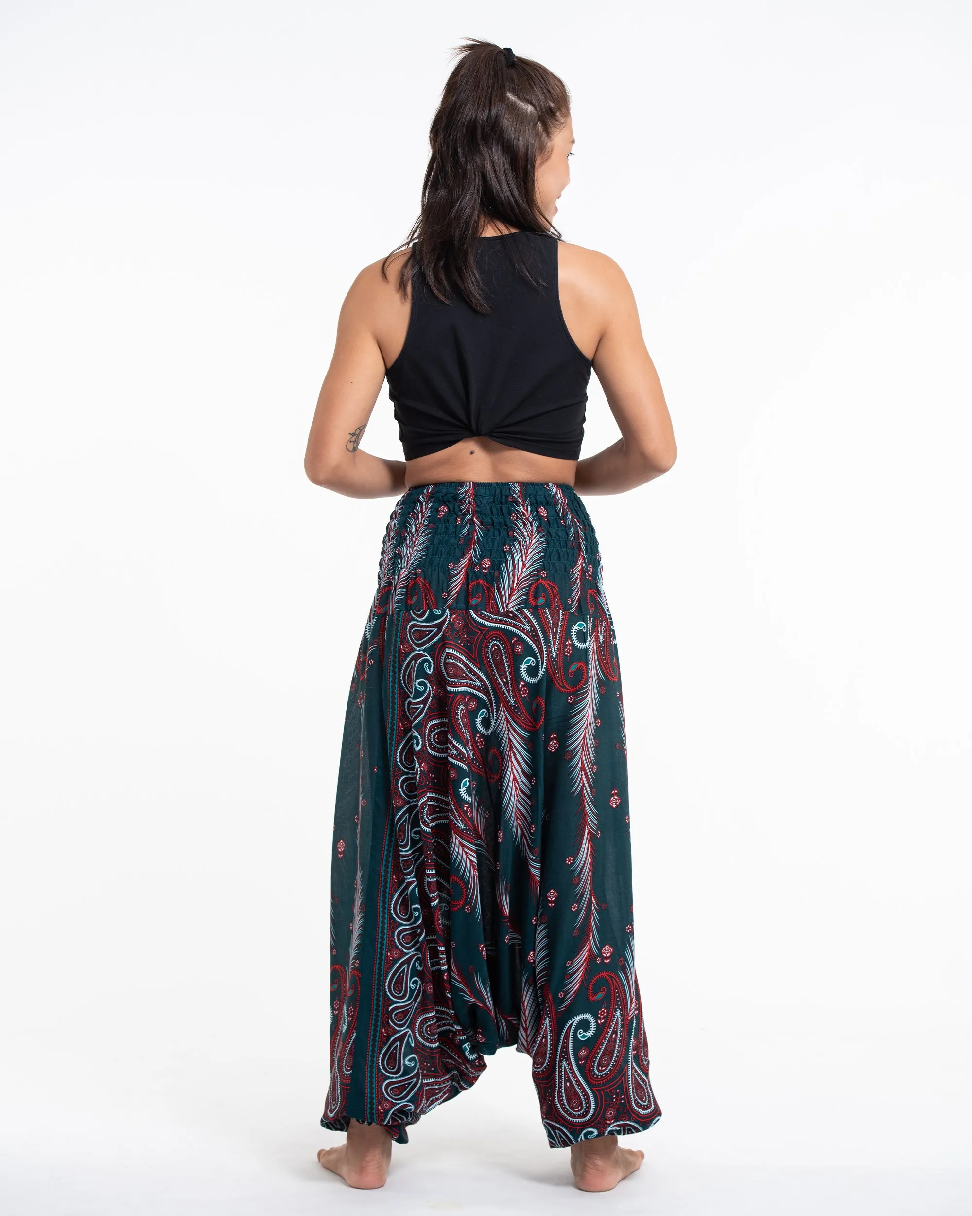 Paisley Feathers 2-in-1 Jumpsuit Harem Pants in Green