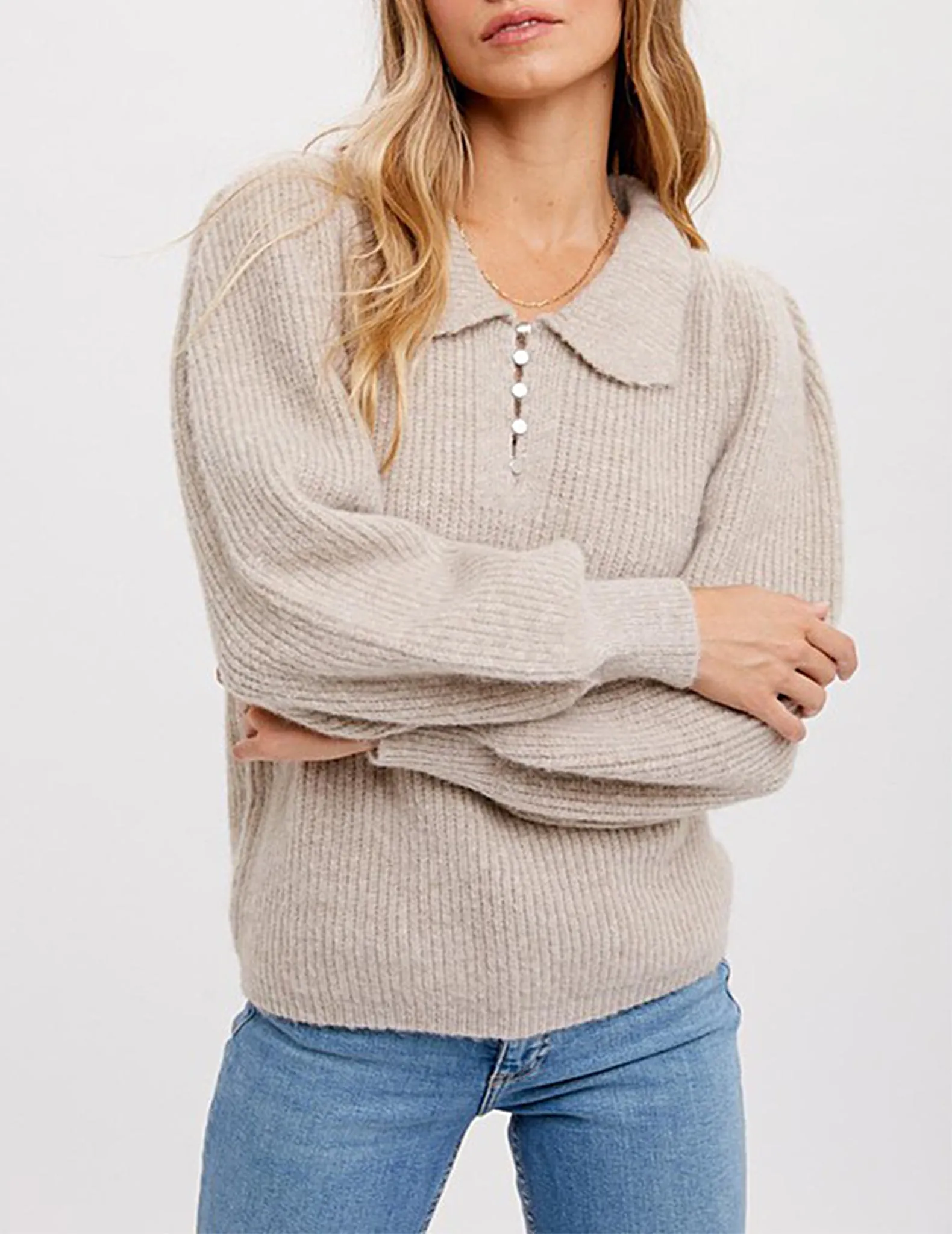 Payton Collared Puff Sleeve Sweater
