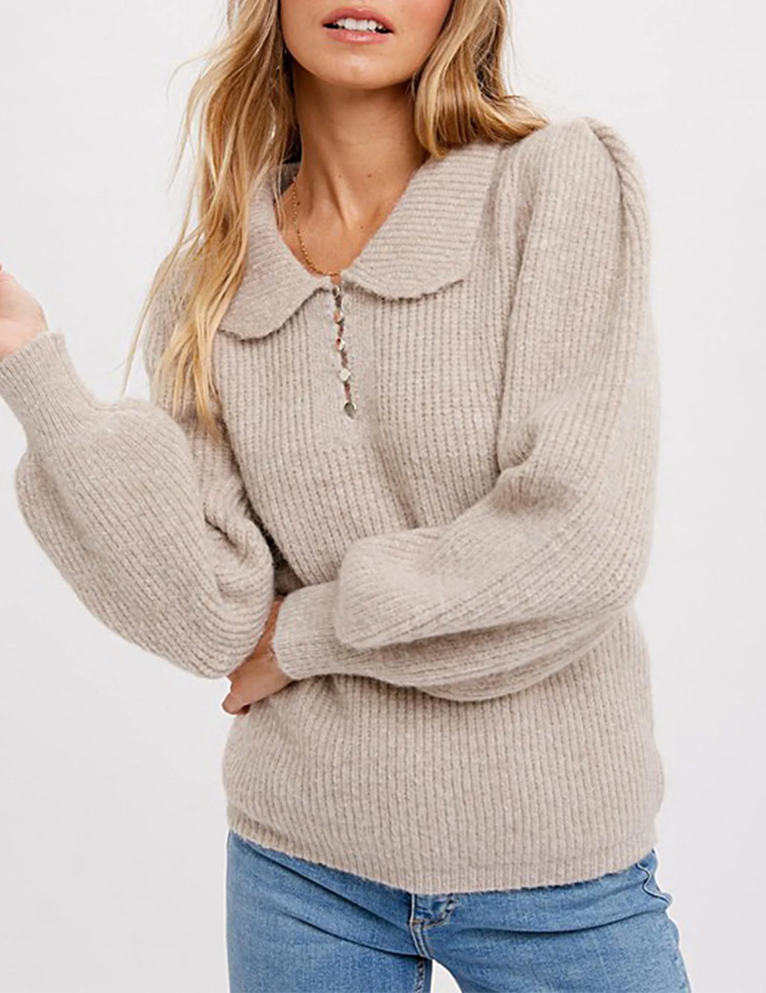 Payton Collared Puff Sleeve Sweater