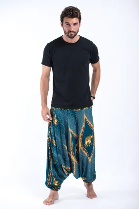 Peacock Elephant Drop Crotch Men's Elephant Pants in Turquoise