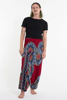 Peony Mandalas Drop Crotch Men's Harem Pants in Red