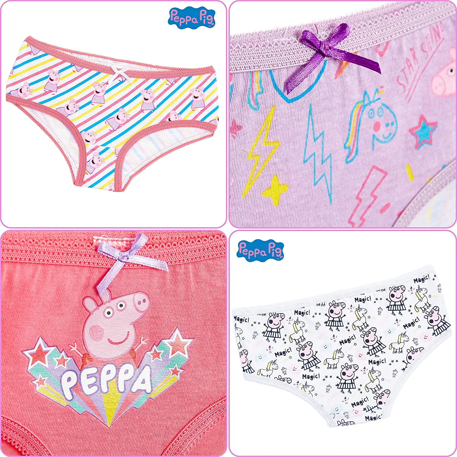 Peppa Pig Girls Knickers with Magical Unicorn Design