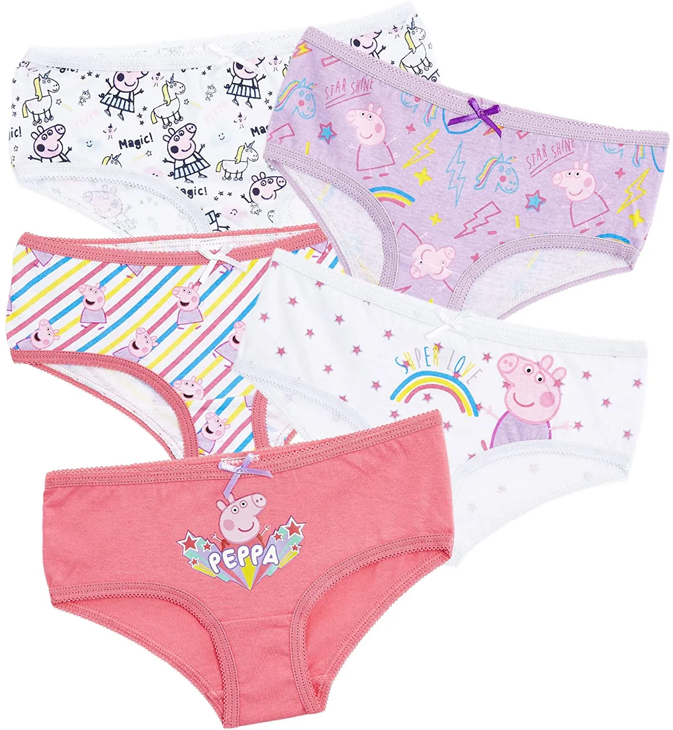 Peppa Pig Girls Knickers with Magical Unicorn Design