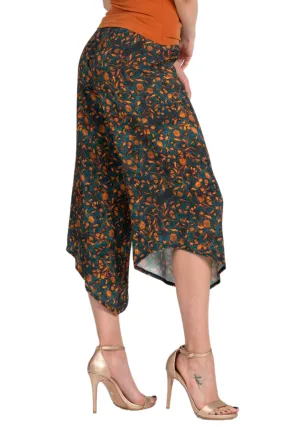 Petrol Vintage Floral Asymmetric Cropped Pants