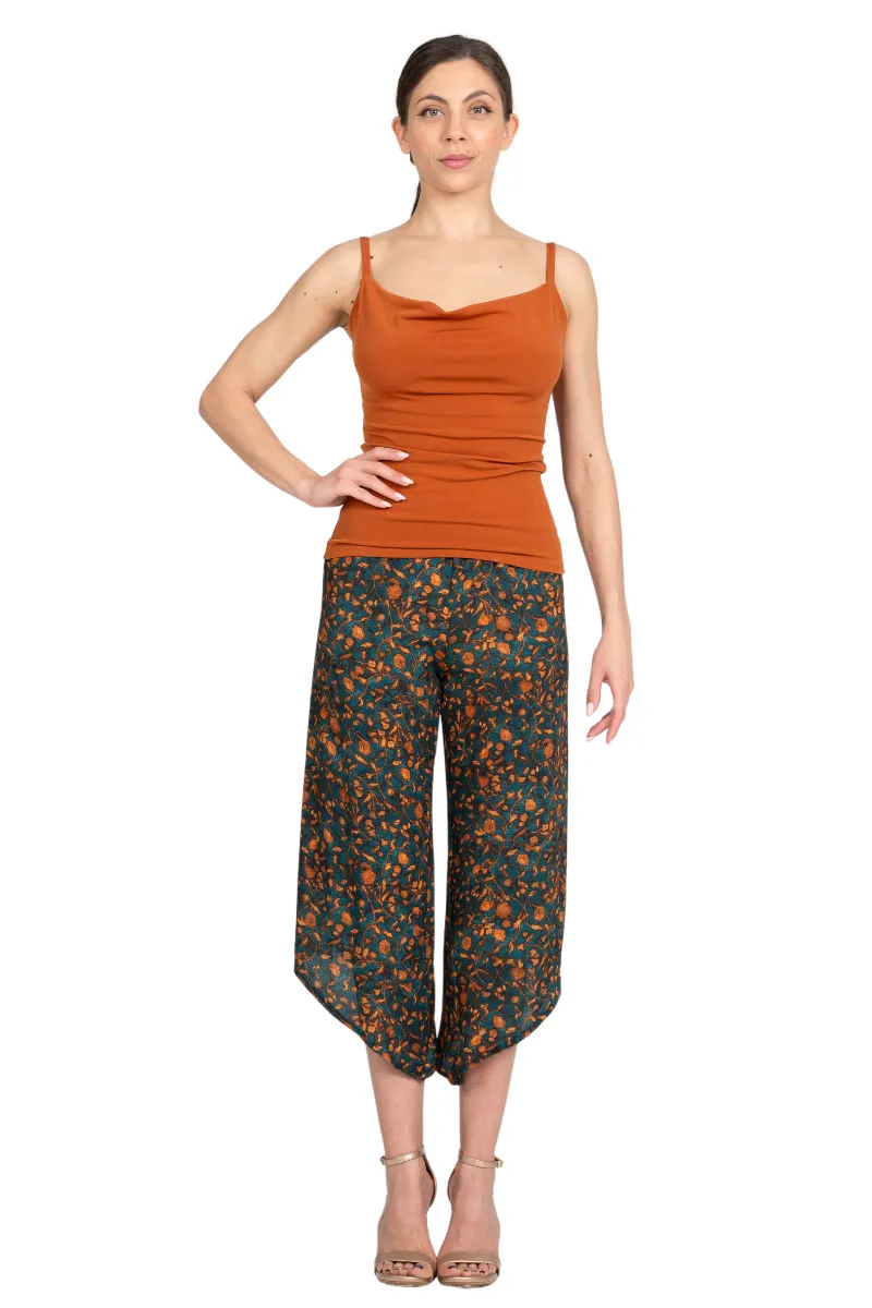 Petrol Vintage Floral Asymmetric Cropped Pants
