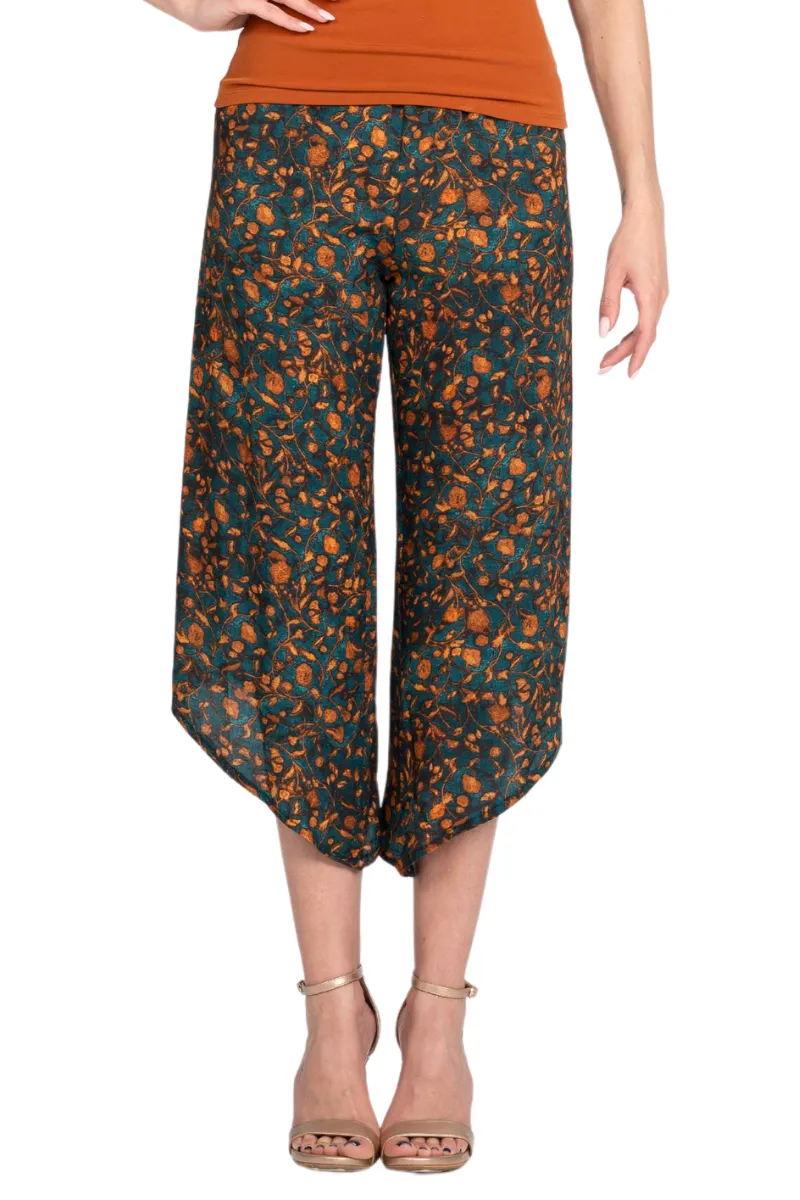 Petrol Vintage Floral Asymmetric Cropped Pants