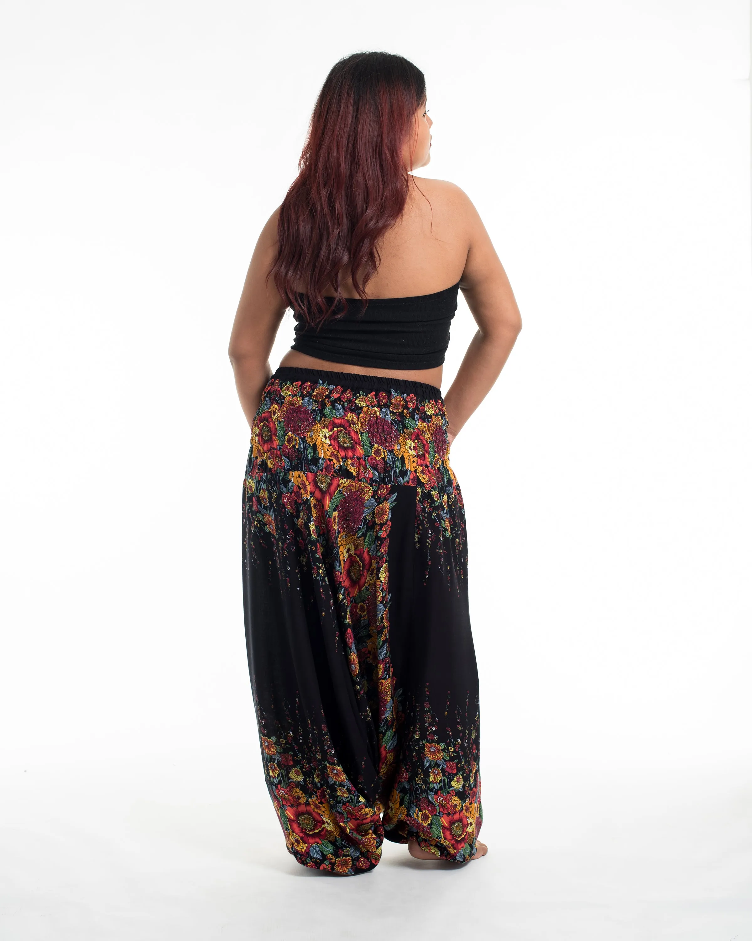 Plus Size Floral 2-in-1 Jumpsuit Harem Pants in Black